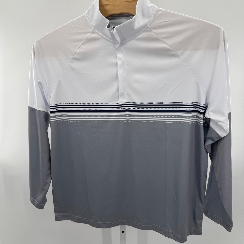 Antigua Golf Pullover Lightweight 1/4 Zip Long Sleeve Gray White XL